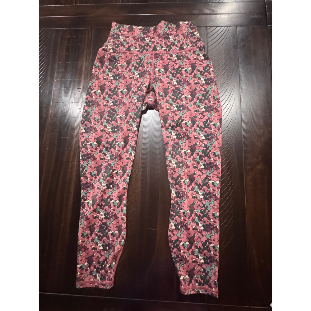 Fabletics PowerHold Floral Leggings Pink Purple Green High Waisted Small
